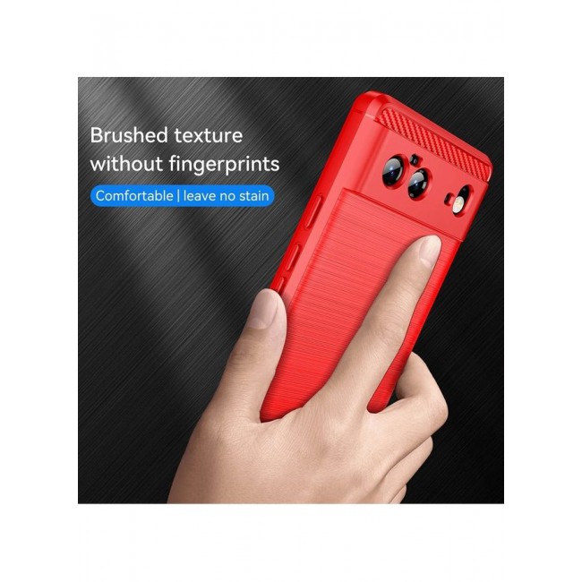 MARGOUN Google Pixel 6 Case Slim Soft TPU Brushed Carbon Fiber Anti-Fingerprint Shockproof Cover Red Red