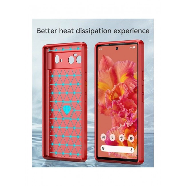 MARGOUN Google Pixel 6 Case Slim Soft TPU Brushed Carbon Fiber Anti-Fingerprint Shockproof Cover Red Red