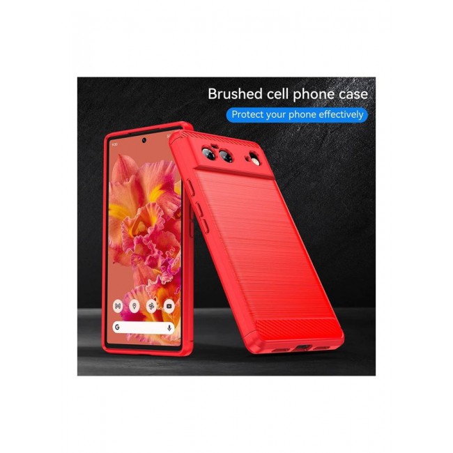 MARGOUN Google Pixel 6 Case Slim Soft TPU Brushed Carbon Fiber Anti-Fingerprint Shockproof Cover Red Red