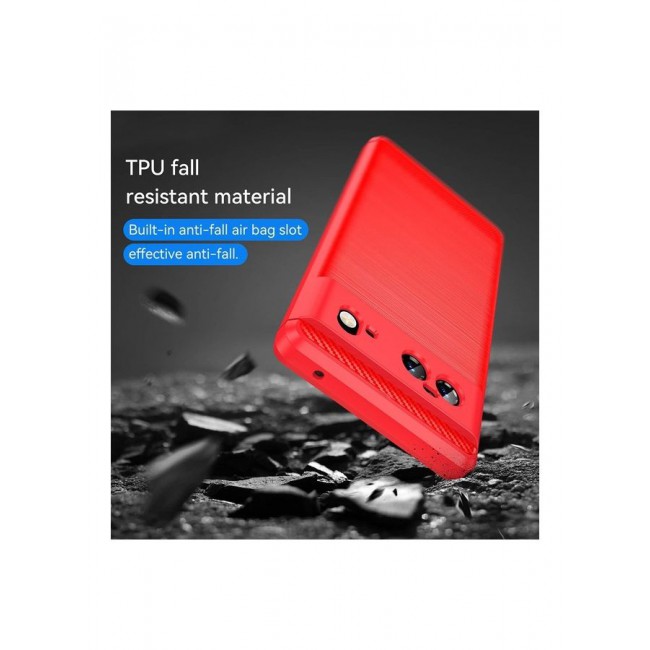 MARGOUN Google Pixel 6 Case Slim Soft TPU Brushed Carbon Fiber Anti-Fingerprint Shockproof Cover Red Red