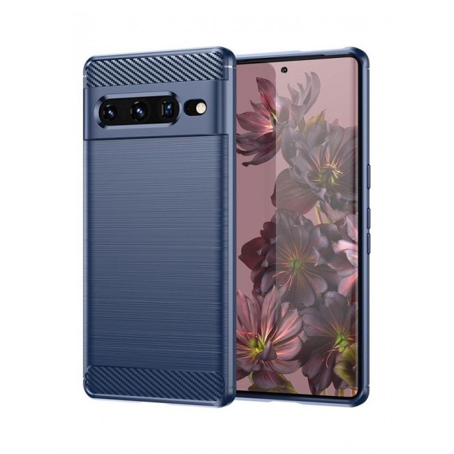 MARGOUN Google Pixel 7 Pro Case Slim Soft TPU Brushed Carbon Fiber Anti-Fingerprint Shockproof Cover Dark Blue Dark Blue
