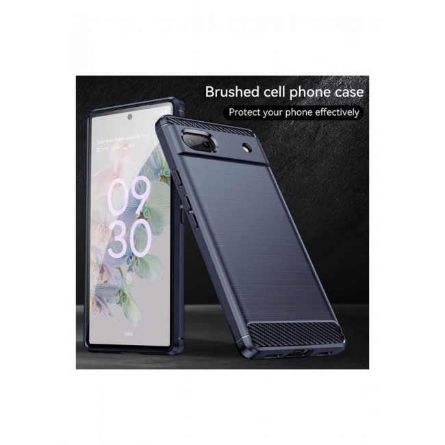 MARGOUN Google Pixel 6a Case Slim Soft TPU Brushed Carbon Fiber Anti-Fingerprint Shockproof Cover Dark Blue Dark Blue