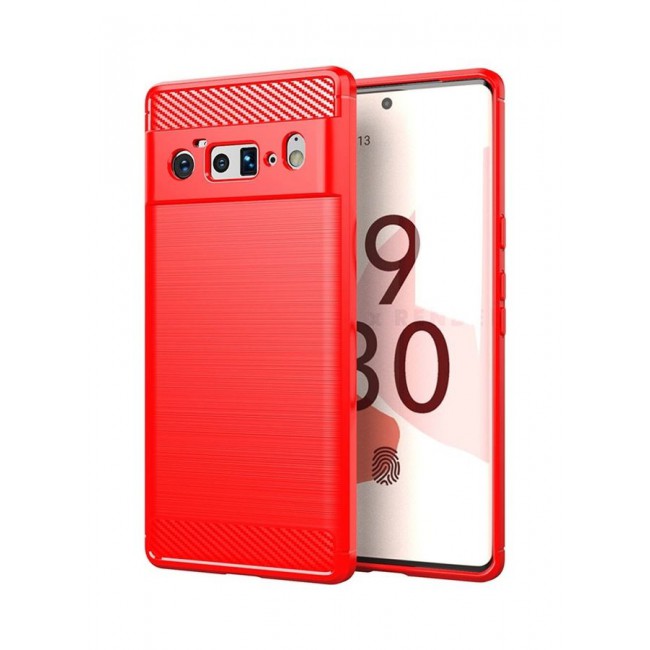 MARGOUN Google Pixel 6 Pro Case Slim Soft TPU Brushed Carbon Fiber Anti-Fingerprint Shockproof Cover Red Red