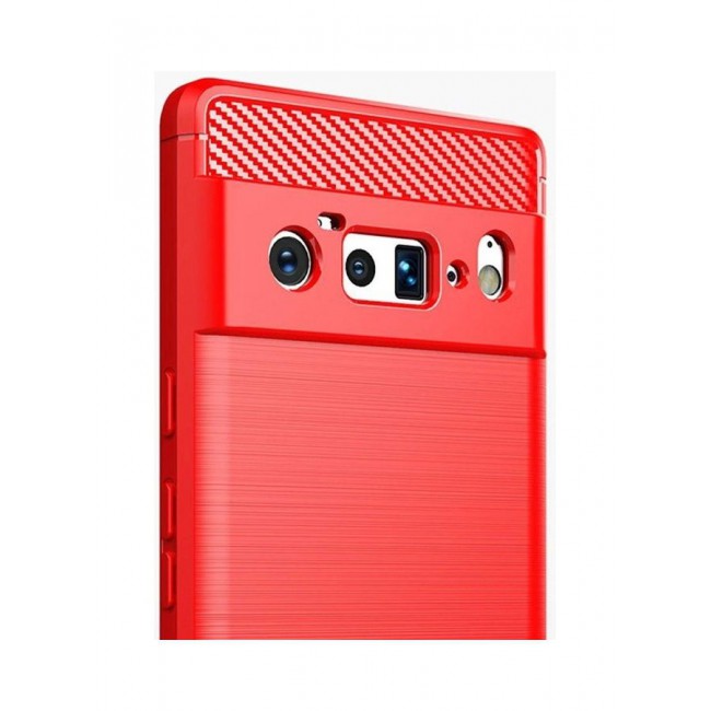 MARGOUN Google Pixel 6 Pro Case Slim Soft TPU Brushed Carbon Fiber Anti-Fingerprint Shockproof Cover Red Red