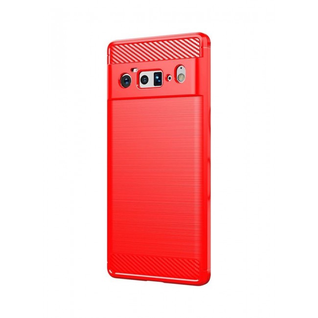 MARGOUN Google Pixel 6 Pro Case Slim Soft TPU Brushed Carbon Fiber Anti-Fingerprint Shockproof Cover Red Red