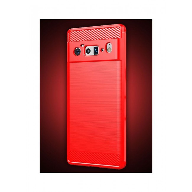 MARGOUN Google Pixel 6 Pro Case Slim Soft TPU Brushed Carbon Fiber Anti-Fingerprint Shockproof Cover Red Red
