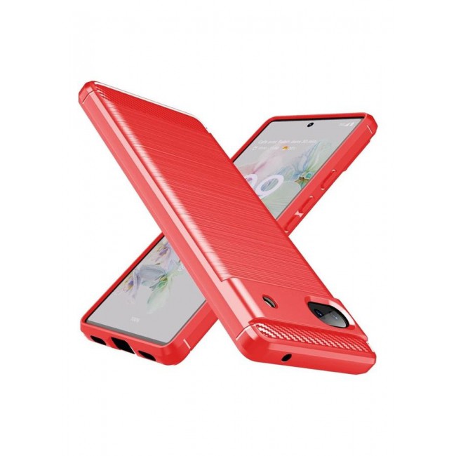 MARGOUN Google Pixel 6a Case Slim Soft TPU Brushed Carbon Fiber Anti-Fingerprint Shockproof Cover Red Red