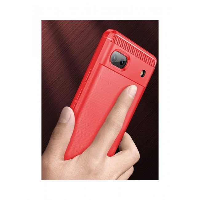 MARGOUN Google Pixel 6a Case Slim Soft TPU Brushed Carbon Fiber Anti-Fingerprint Shockproof Cover Red Red