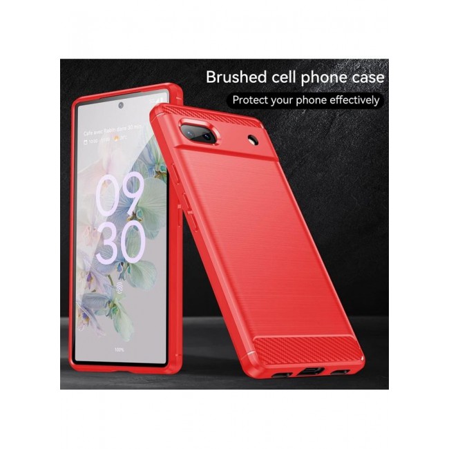 MARGOUN Google Pixel 6a Case Slim Soft TPU Brushed Carbon Fiber Anti-Fingerprint Shockproof Cover Red Red