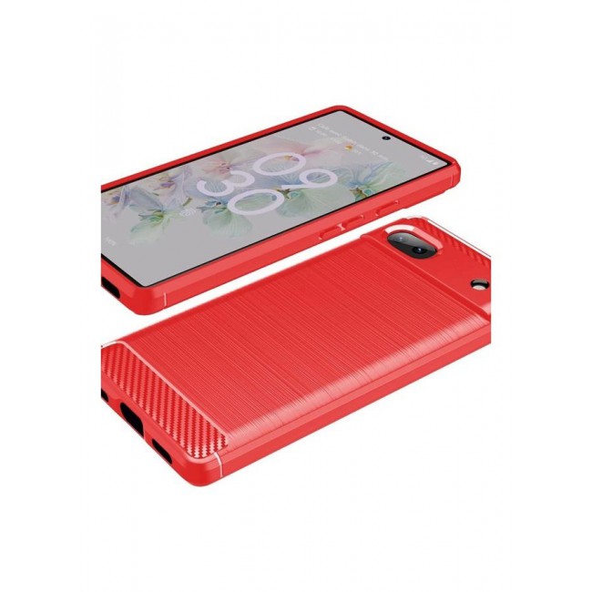MARGOUN Google Pixel 6a Case Slim Soft TPU Brushed Carbon Fiber Anti-Fingerprint Shockproof Cover Red Red