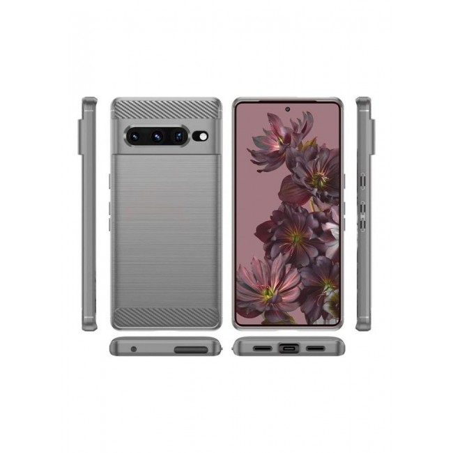 MARGOUN Google Pixel 7 Pro Case Slim Soft TPU Brushed Carbon Fiber Anti-Fingerprint Shockproof Cover Grey