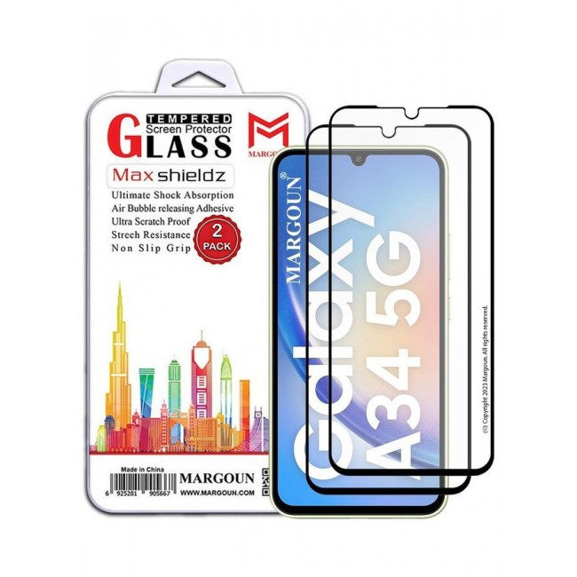 MARGOUN 2 Pack Screen Protector for Samsung Galaxy A34 5G Full Coverage Screen Glass 9H Hardness Anti Fingerprint Scratch CLEAR