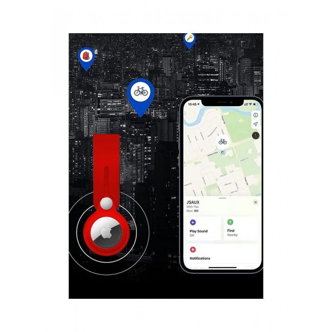 MARGOUN Airtag Case With Key Ring And Rubber Anti-Drop Keychain Device Red
