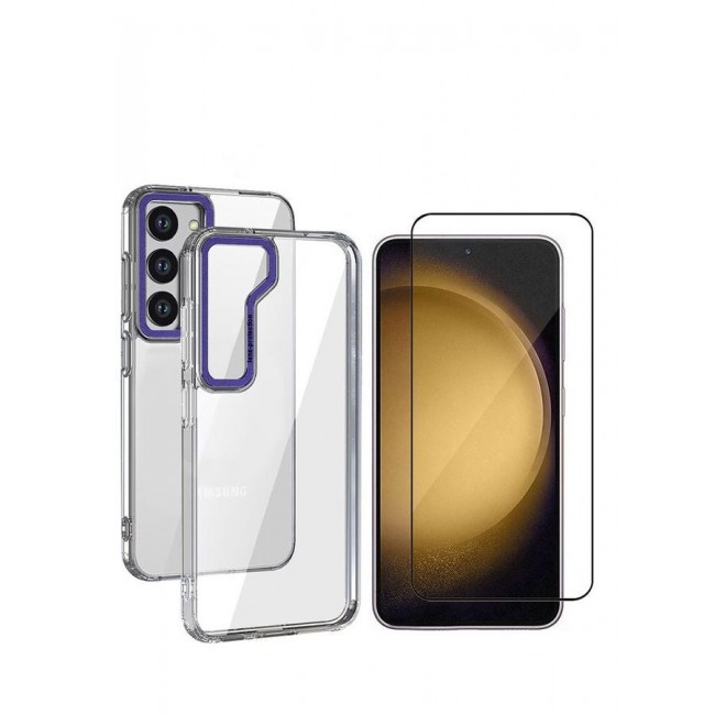 MARGOUN Pack Of 2 Samsung Galaxy S23 Plus Clear Case With Screen Protector Purple Edge Clear