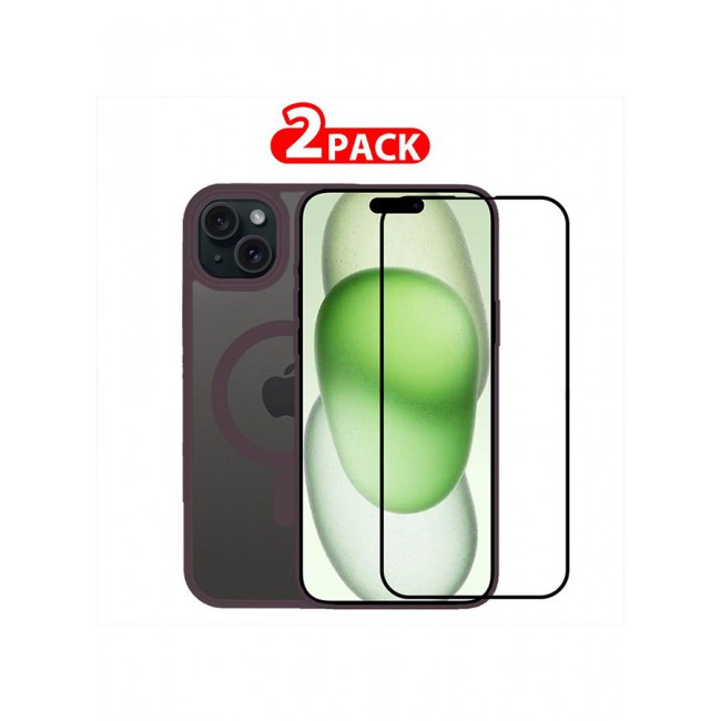 MARGOUN 2 Packs For iPhone 15 Back Full Camera Protection And Reinforced Corners Scratch Resistant Cover Support Magnetic Charging Transparent Body Purple