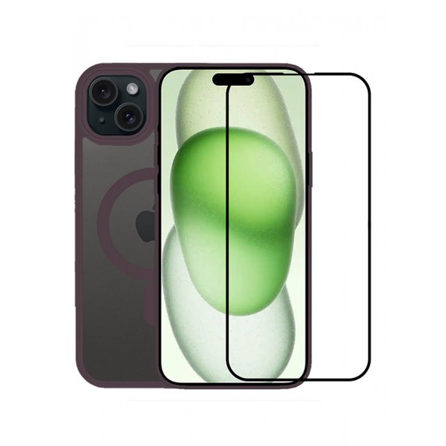 MARGOUN 2 Packs For iPhone 15 Back Full Camera Protection And Reinforced Corners Scratch Resistant Cover Support Magnetic Charging Transparent Body Purple