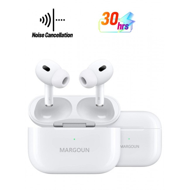 MARGOUN Pro 2 Wireless Earbuds Active Noise Cancelling Headphones Wireless Bluetooth 5.2 With Microphone Charging Case 30H Playtime In-Ear Hi-Fi Stereo Waterproof Headsets White