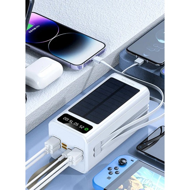 MARGOUN 50000 mAh New Solar Power Bank Outdoor Portable Fast Charge External Battery 4 USB Port Phone Charger With LED Light White