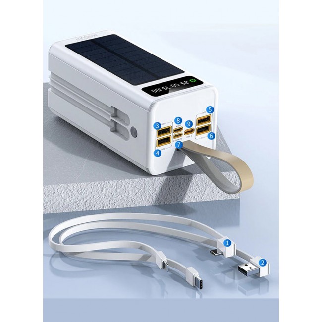 MARGOUN 50000 mAh New Solar Power Bank Outdoor Portable Fast Charge External Battery 4 USB Port Phone Charger With LED Light White