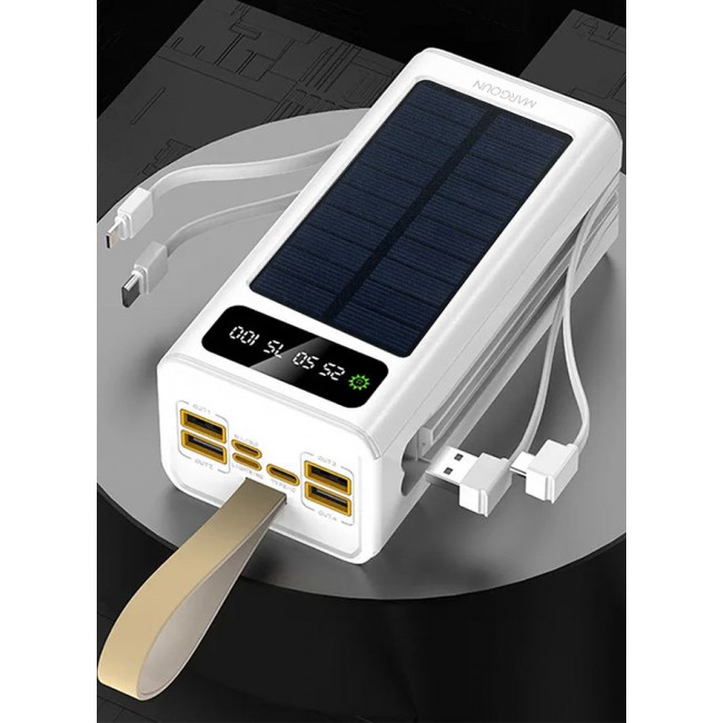 MARGOUN 50000 mAh New Solar Power Bank Outdoor Portable Fast Charge External Battery 4 USB Port Phone Charger With LED Light White