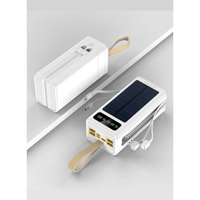 MARGOUN 50000 mAh New Solar Power Bank Outdoor Portable Fast Charge External Battery 4 USB Port Phone Charger With LED Light White