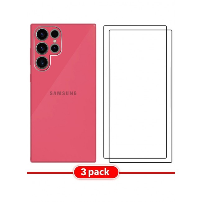 MARGOUN 3 Pack For Samsung Galaxy S22 Ultra Electroplated Hard Glossy Case And Screen Protector Camera Protection Shockproof Anti Fall Case Pink