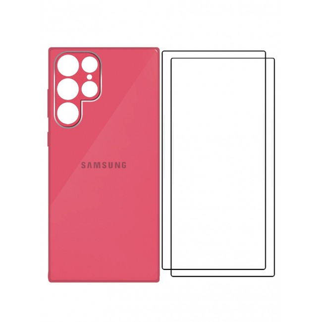 MARGOUN 3 Pack For Samsung Galaxy S22 Ultra Electroplated Hard Glossy Case And Screen Protector Camera Protection Shockproof Anti Fall Case Pink