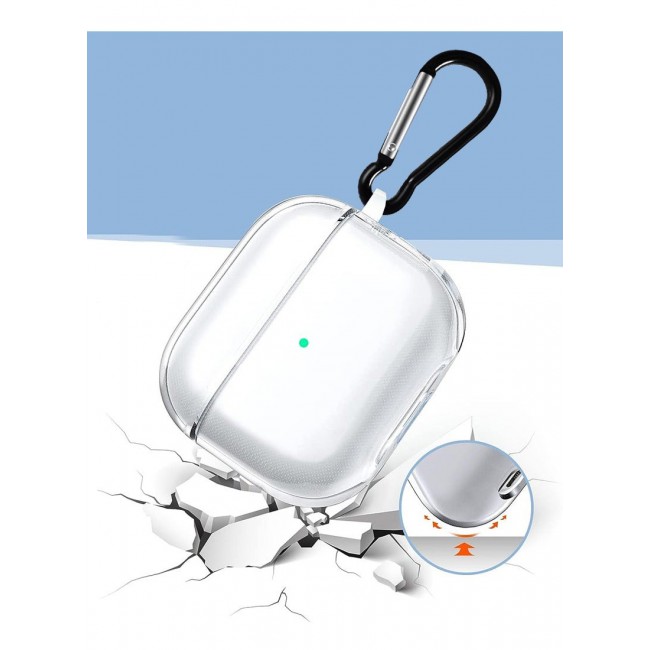 MARGOUN AirPods 3 Shockproof Case Transparent Ultra Slim Cover With Keychain Carabiner Clear