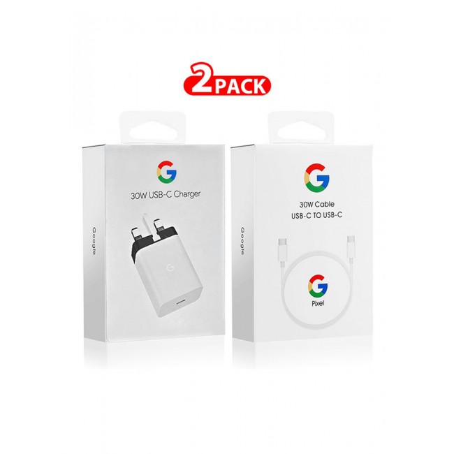 Google 30W USB-C Super Fast Charger 3 Pins Charger And Cable Compatible With Google Products And Other USB-C Devices Fast Charging Pixel Phone Charger USB-C To USB C Sync Charge Cable Included White