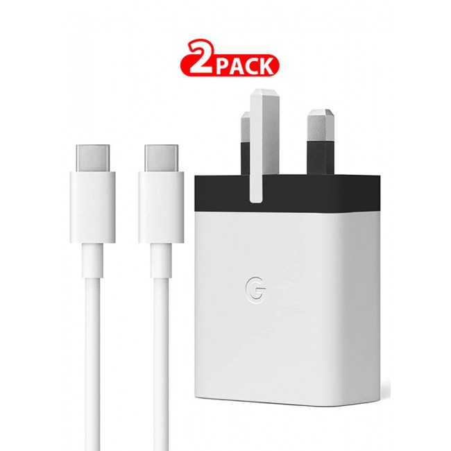 Google 30W USB-C Super Fast Charger 3 Pins Charger And Cable Compatible With Google Products And Other USB-C Devices Fast Charging Pixel Phone Charger USB-C To USB C Sync Charge Cable Included White