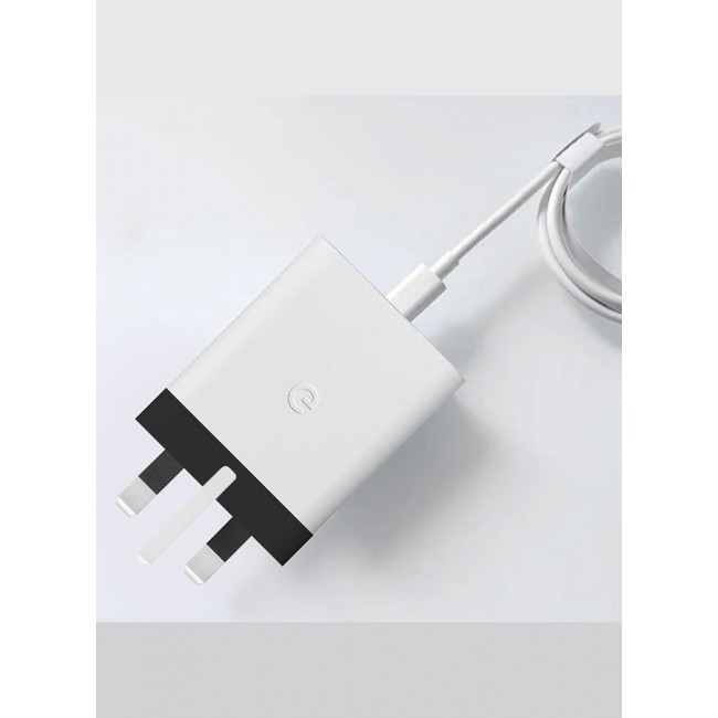 Google 30W USB-C Super Fast Charger 3 Pins Charger And Cable Compatible With Google Products And Other USB-C Devices Fast Charging Pixel Phone Charger USB-C To USB C Sync Charge Cable Included White