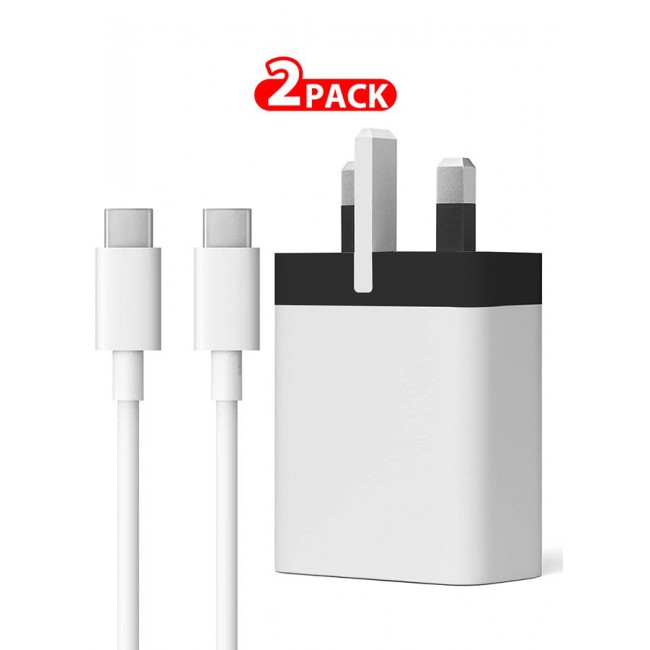 MARGOUN 30W USB-C Super Fast Charger 3 Pins Charger And Cable Compatible With USB-C Devices Fast Charging Phone Charger USB-C To USB C Sync Charge Cable Included White