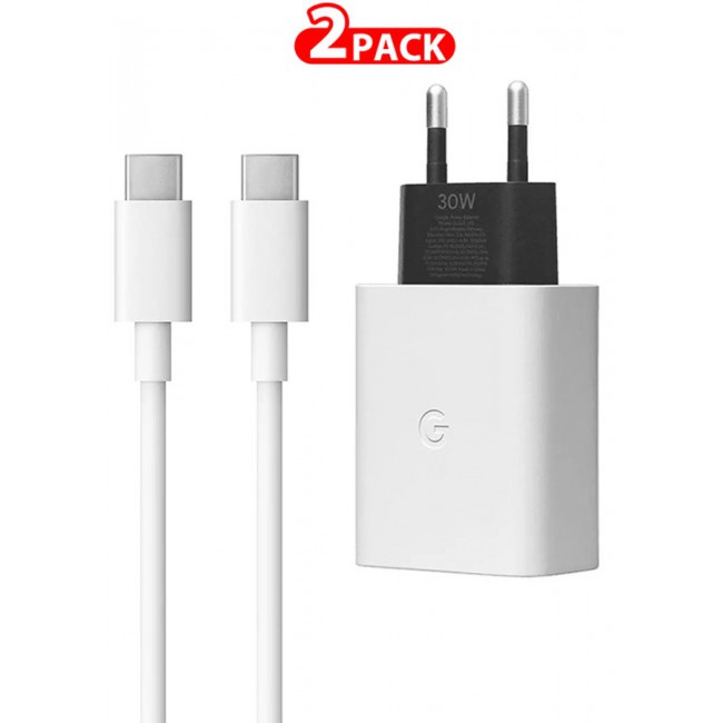 Google 30W USB-C Super Fast Charger 2 Pins Charger And Cable Compatible With Google Products And Other USB-C Devices Fast Charging Pixel Phone Charger USB-C To USB C Sync Charge Cable Included White