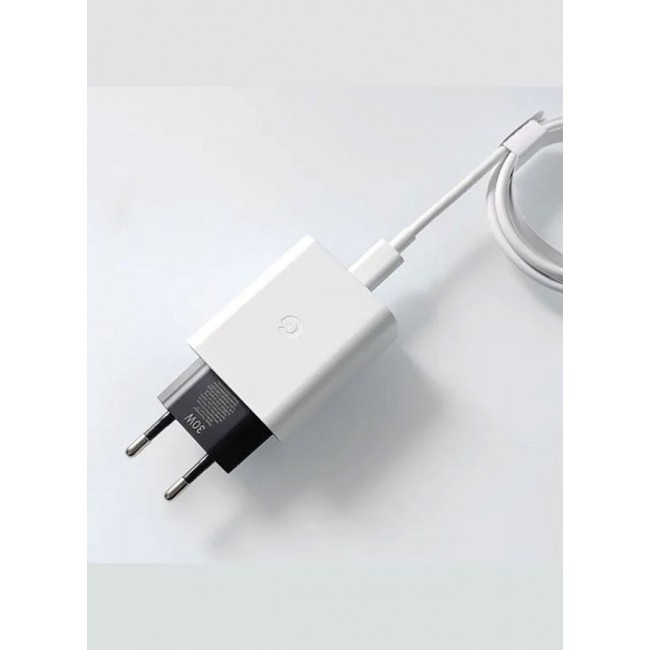 Google 30W USB-C Super Fast Charger 2 Pins Charger And Cable Compatible With Google Products And Other USB-C Devices Fast Charging Pixel Phone Charger USB-C To USB C Sync Charge Cable Included White