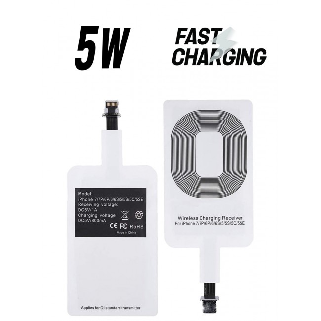 MARGOUN iPhone 5 Wireless Charging Receiver 5V 800mAh Wireless Charger Adapter Plug And Play Fast Charging Qi Receiver White