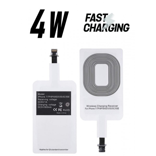 MARGOUN iPhone 5SE Wireless Charging Receiver 5V 800mAh Wireless Charger Adapter Plug and Play Fast Charging Qi Receiver White