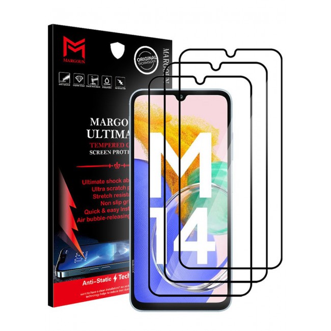 MARGOUN 3 Pack Samsung Galaxy M14 5G Screen Protector Full Coverage Screen Protector Clear Anti-Bubble Shield Tempered Glass Screen Protector Clear