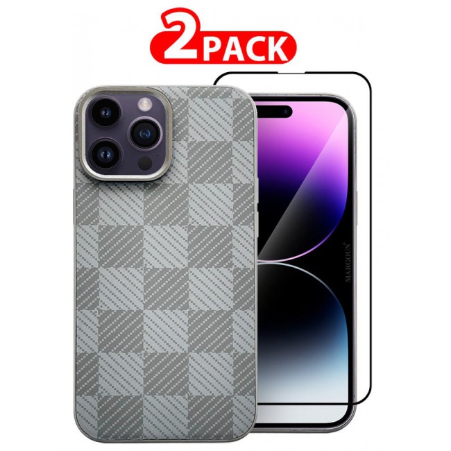 MARGOUN Case Cover For iPhone 14 Pro Max And Screen Protector 2024 New Pattern Aramid Carbon Fiber Phone Case Slim And Light Design MIX4