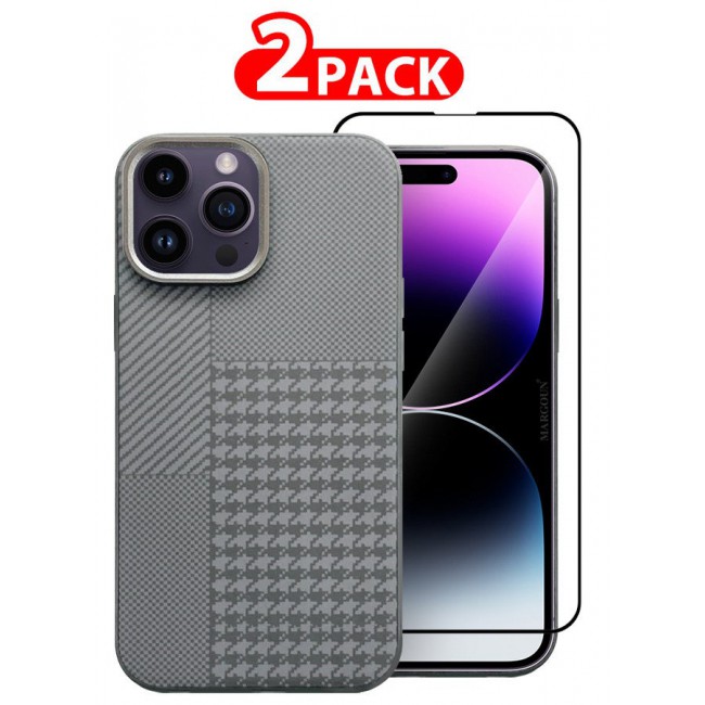 MARGOUN Case Cover For iPhone 14 Pro Max And Screen Protector 2024 New Pattern Aramid Carbon Fiber Phone Case Slim And Light Design MIX2