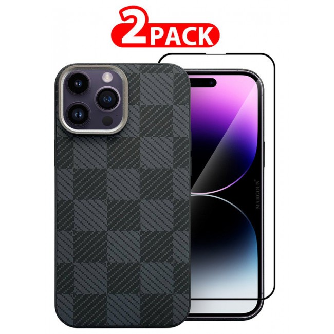 MARGOUN Case Cover For iPhone 14 Pro Max And Screen Protector 2024 New Pattern Aramid Carbon Fiber Phone Case Slim And Light Design MIX3