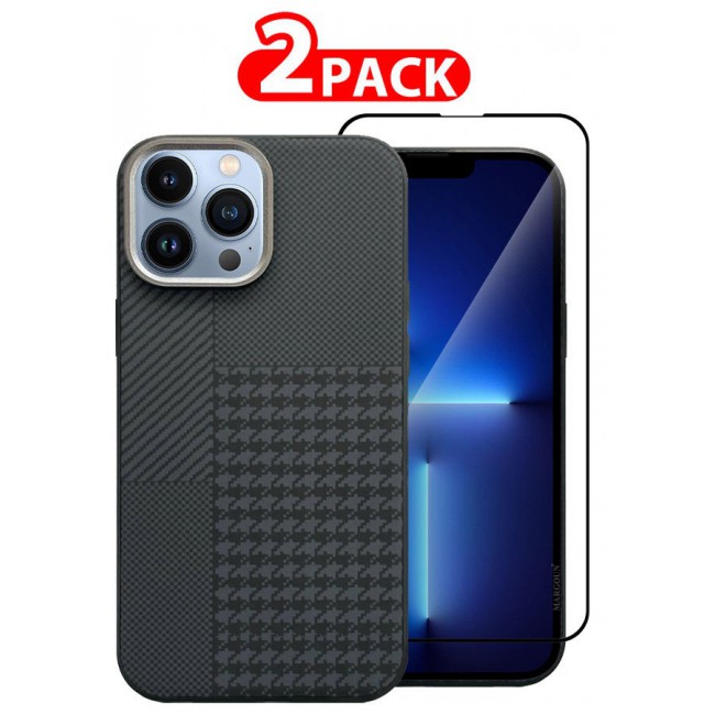 MARGOUN Case Cover For iPhone 13 Pro Max And Screen Protector 2024 New Pattern Aramid Carbon Fiber Phone Case Slim And Light Design MIX1