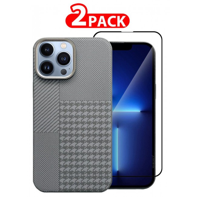 MARGOUN Case Cover For iPhone 13 Pro Max And Screen Protector 2024 New Pattern Aramid Carbon Fiber Phone Case Slim And Light Design MIX2