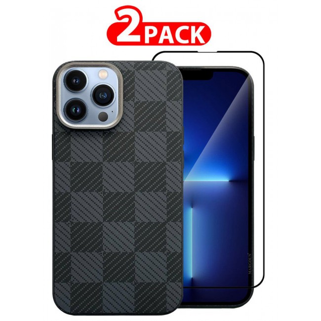 MARGOUN Case Cover For iPhone 13 Pro Max And Screen Protector 2024 New Pattern Aramid Carbon Fiber Phone Case Slim And Light Design MIX3
