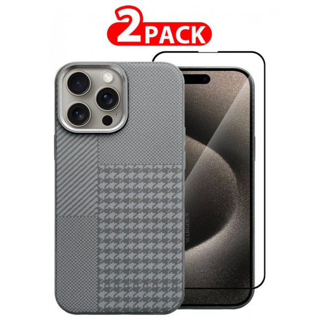 MARGOUN Case Cover For iPhone 15 Pro Max And Screen Protector 2024 New Pattern Aramid Carbon Fiber Phone Case Slim And Light Design MIX2
