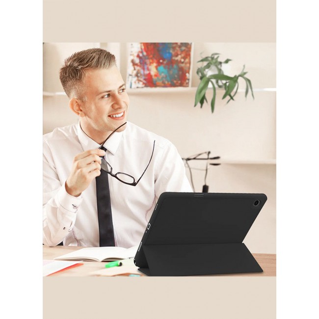 MARGOUN (for Samsung Galaxy Tab A9 Plus) Folio Case Lightweight Slim Leather Cover with Pen Slot Shockproof Back Stand Cover Auto Wake/Sleep Black