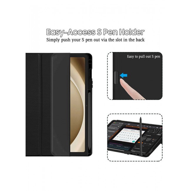 MARGOUN (for Samsung Galaxy Tab A9 Plus) Folio Case Lightweight Slim Leather Cover with Pen Slot Shockproof Back Stand Cover Auto Wake/Sleep Black