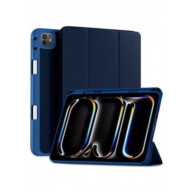 MARGOUN Case for iPad Pro 11-inch M5/M4 2025/2024 (6th/5th Generation) with Pencil Holder, 360 Degree Rotation Protective Stand Cover Clear Back, Auto Wake/Sleep - Dark Blue