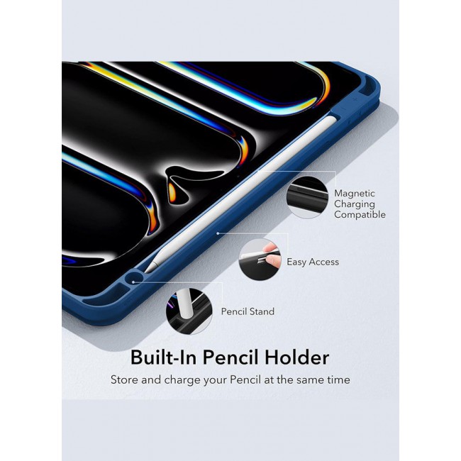MARGOUN Case for iPad Pro 11-inch M5/M4 2025/2024 (6th/5th Generation) with Pencil Holder, 360 Degree Rotation Protective Stand Cover Clear Back, Auto Wake/Sleep - Dark Blue