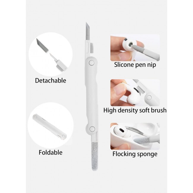 MARGOUN 3 in 1 Foldable Cleaning Kit , Silicone Nib , Soft Brush , Flocking Sponge Cleaning Kit , Electronic Cleaner for Audio Device/Laptop/Phone/Computer/Screen White