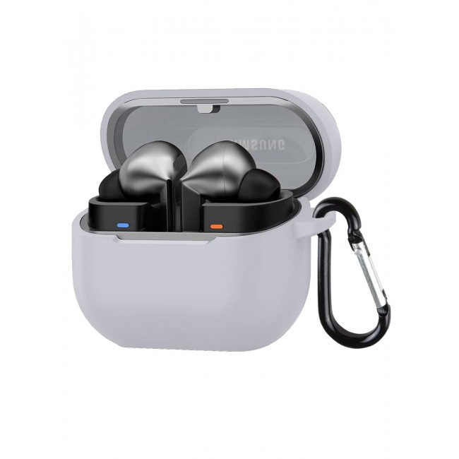 MARGOUN ( for Galaxy Buds 3 Pro / Buds 3 ) Case, Premium Silicone Case with Carabiner Shockproof Soft Silicone Protective Case for Men,Women Light Grey